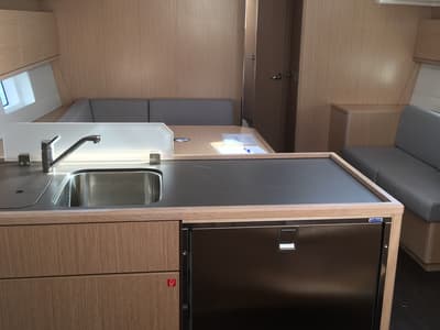 Galley of Red Horizon, a Bavaria C45 sailboat at Palermo, Italy