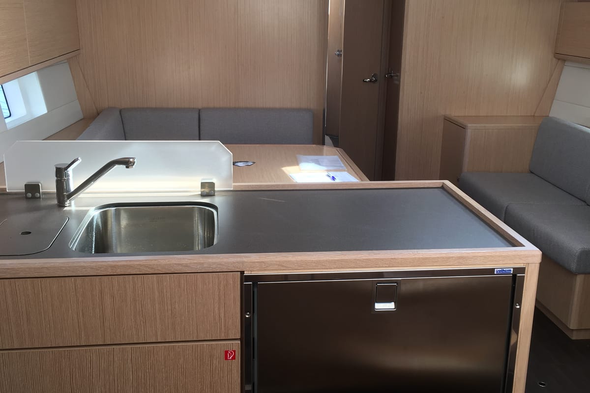 Galley of Red Horizon, a Bavaria C45 sailboat at Palermo, Italy