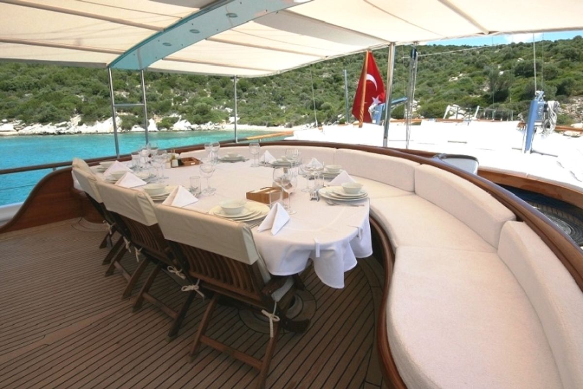 Deck of Caner 4, a Custom Made Caner 4 yacht at Bodrum, Turkey