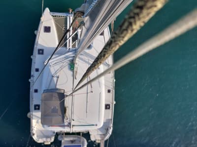 Deck of Tramontana, a Lagoon 400 catamaran at Municipal Unit of Nea Peramos, Greece