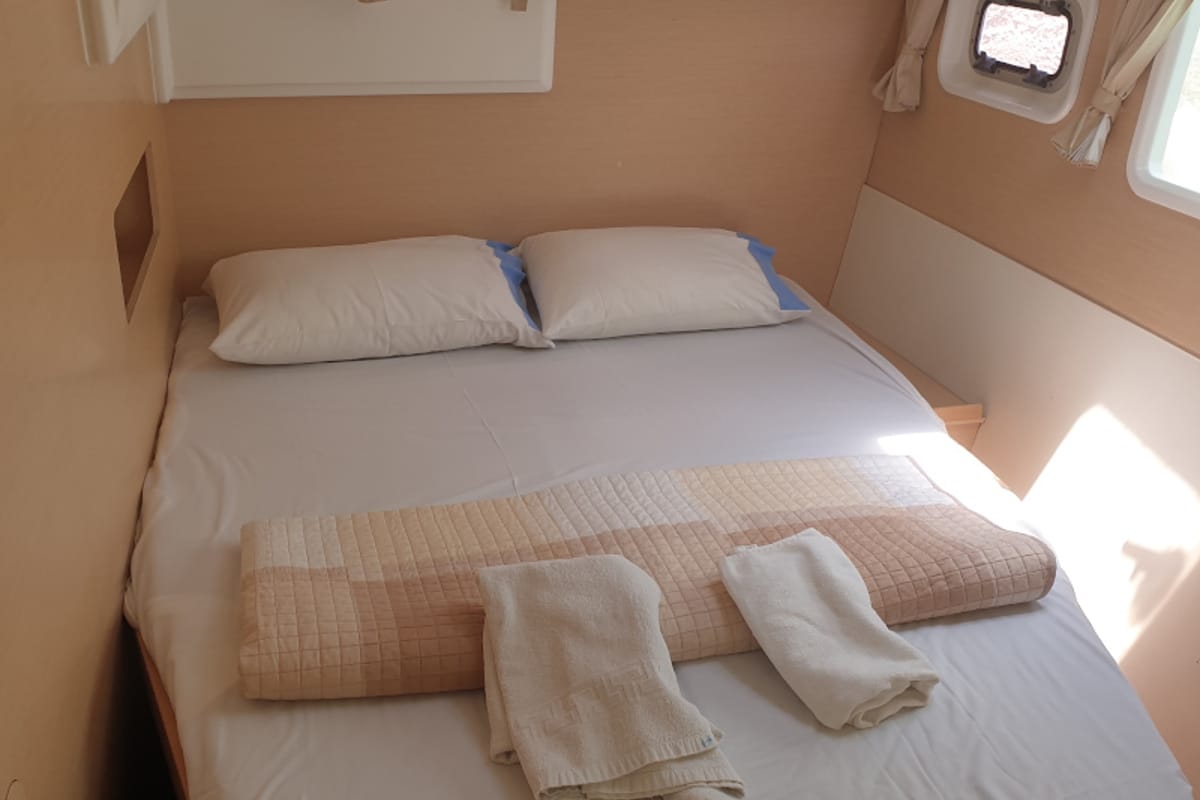 Cabin on Tramontana, a Lagoon 400 catamaran at Municipal Unit of Nea Peramos, Greece