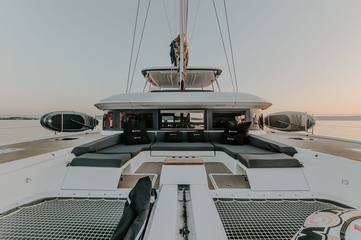 Deck of Tri-Wing, a Lagoon 55 catamaran at Grad Kaštela, Croatia