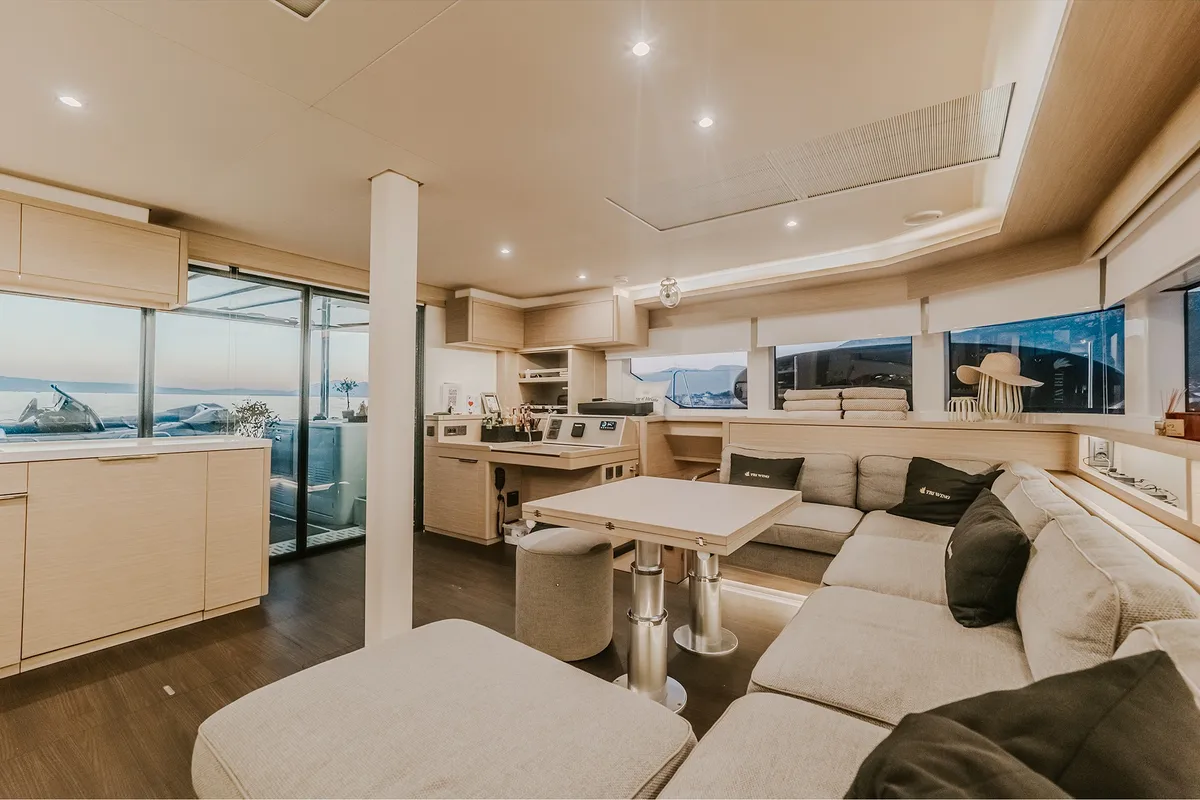 Salon of Tri-Wing, a Lagoon 55 catamaran at Grad Kaštela, Croatia