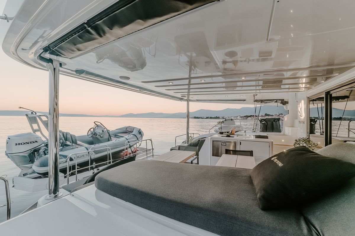 Deck of Tri-Wing, a Lagoon 55 catamaran at Grad Kaštela, Croatia