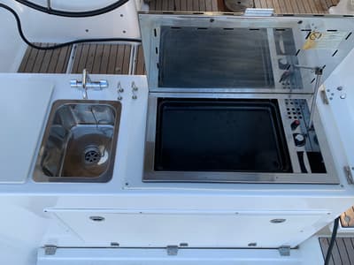 Deck of Salted Caramel, a Dufour 460 GL sailboat at Lavreotiki Municipal Unit, Greece