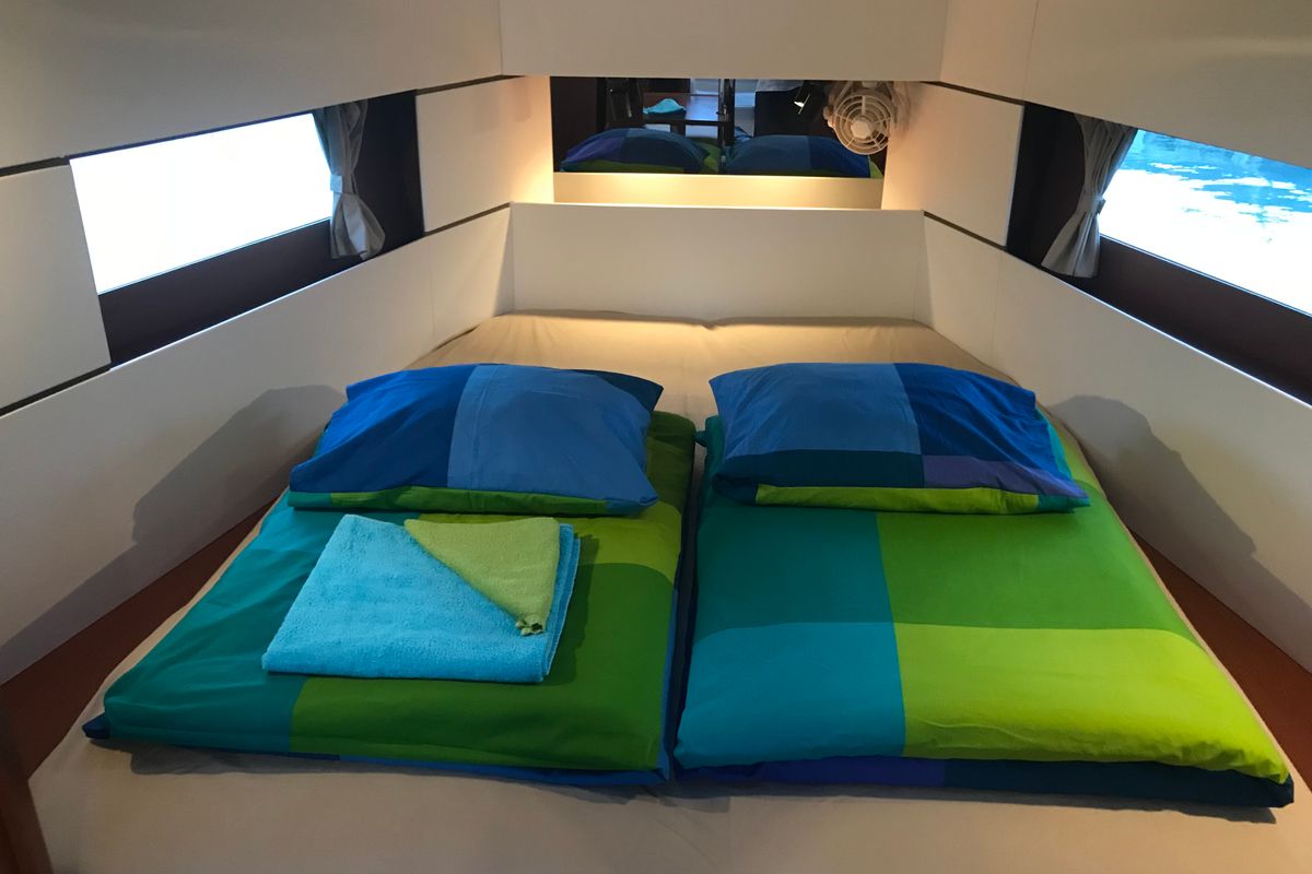Cabin on Baby Dory, a Beneteau Oceanis 38.1 sailboat at Općina Baška Voda, Croatia