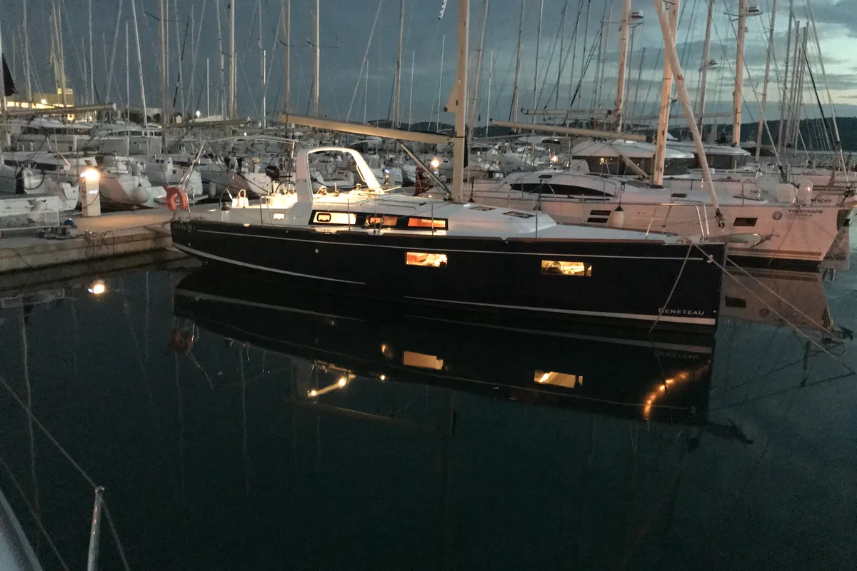 Exterior view of Baby Dory, a Beneteau Oceanis 38.1 sailboat at Općina Baška Voda, Croatia