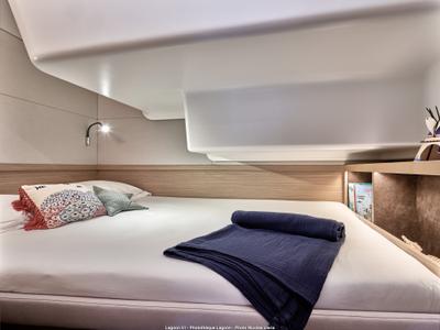 Cabin on One Feeling, a Lagoon 51 catamaran at Athens, Greece