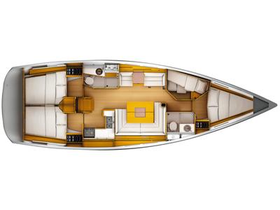 Floor plan of Canne Bleue, a Jeanneau Sun Odyssey 449 sailboat at Municipal Unit of Rhodes, Greece