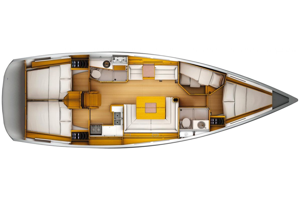Floor plan of Canne Bleue, a Jeanneau Sun Odyssey 449 sailboat at Municipal Unit of Rhodes, Greece