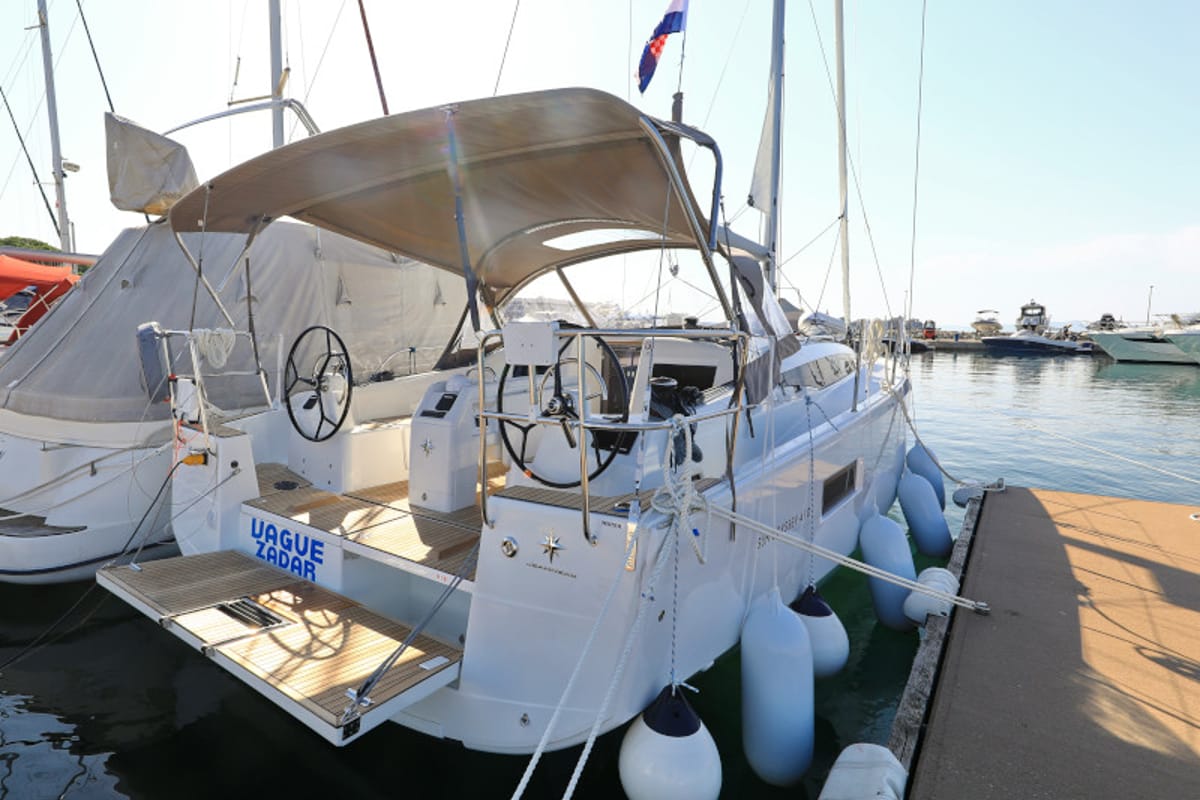 Exterior view of Vague, a Jeanneau Sun Odyssey 410 sailboat at Zadar, Croatia