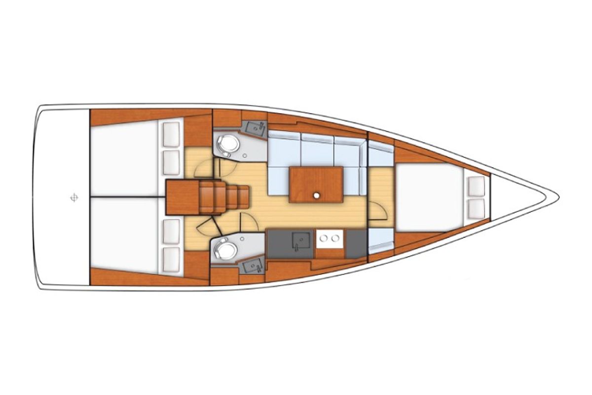 Floor plan of Oceanis 38.1 Classic, a Beneteau Oceanis 38.1 sailboat at Tonnarella, Italy