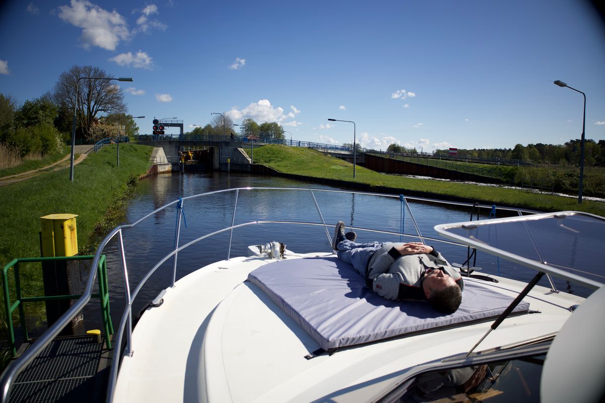 Deck of Gaia, a Gulet Tarpon 37 DP motorboat at Lübz, Germany