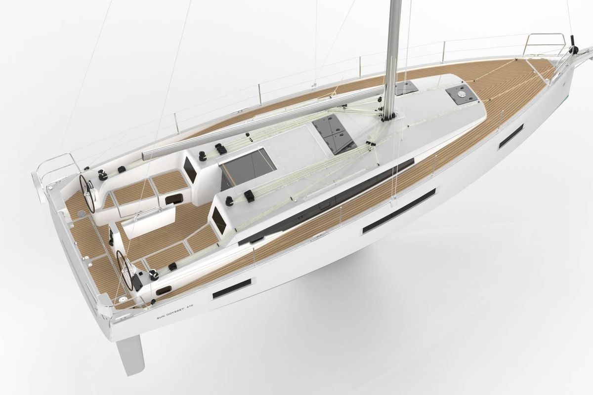 Exterior view of Borgeri, a Jeanneau Sun Odyssey 410 sailboat at Cecina, Italy