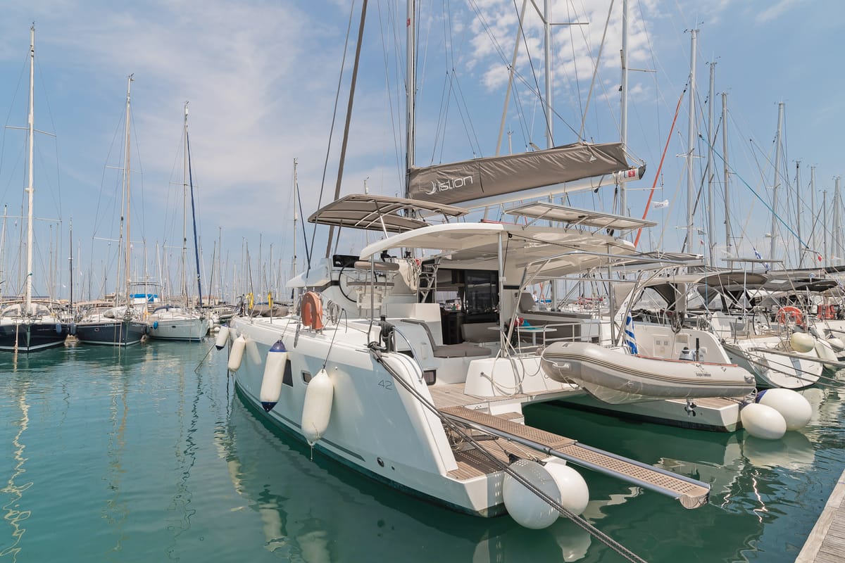 Exterior view of Pulsar, a Lagoon 42 catamaran at Municipal Unit of Lefkada, Greece