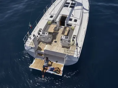 Deck of Vela , a Bavaria C50 sailboat at Volos Municipality, Greece
