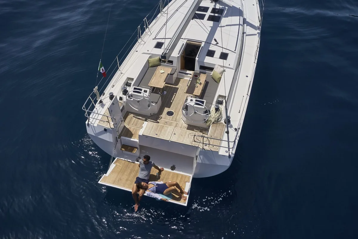 Deck of Vela , a Bavaria C50 sailboat at Volos Municipality, Greece