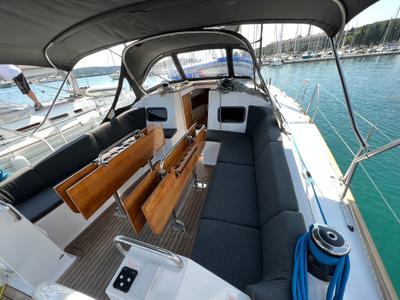 Cockpit of VIKI, a Elan Impression 45.1 sailboat at Grad Pula, Croatia