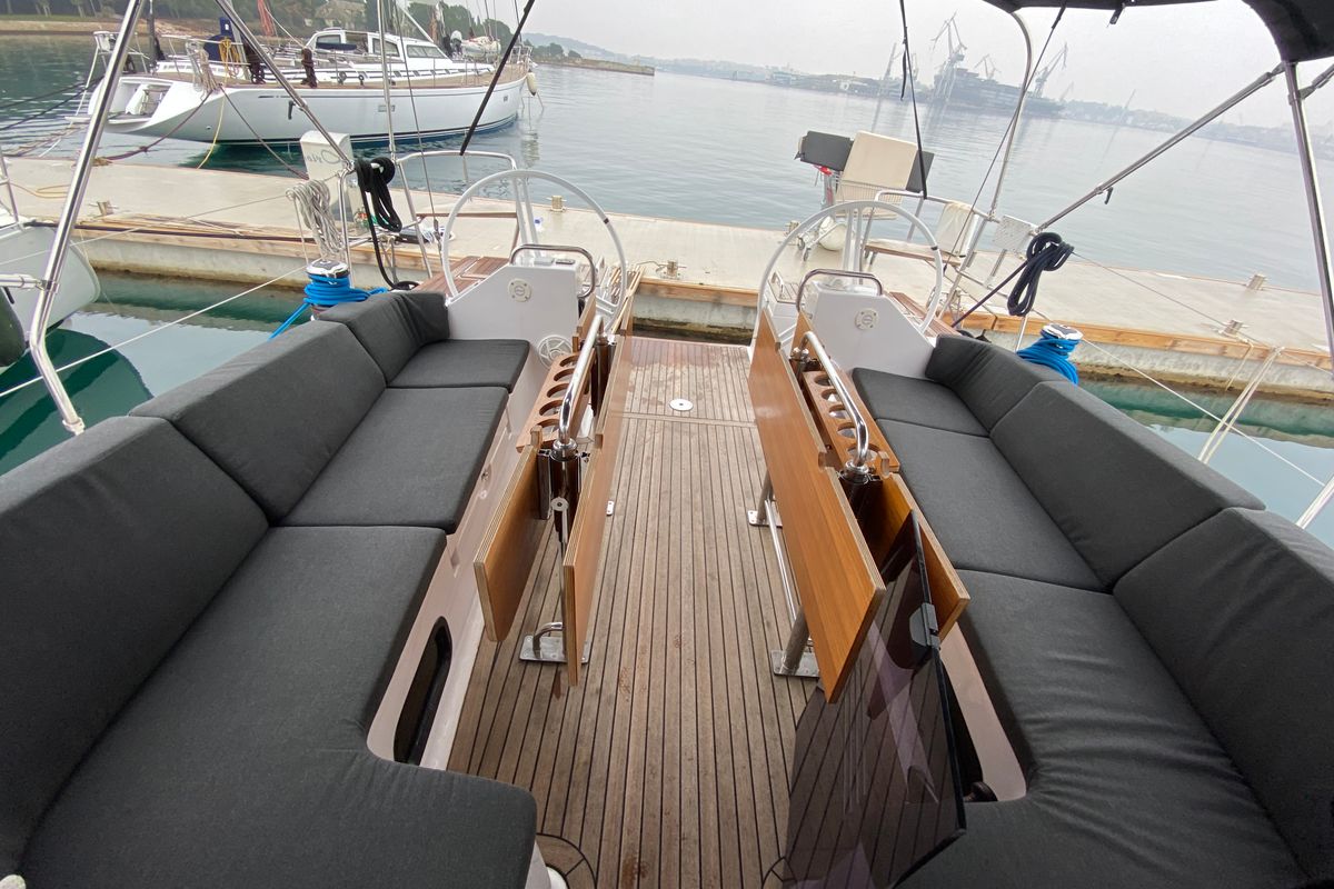 Cockpit of VIKI, a Elan Impression 45.1 sailboat at Grad Pula, Croatia