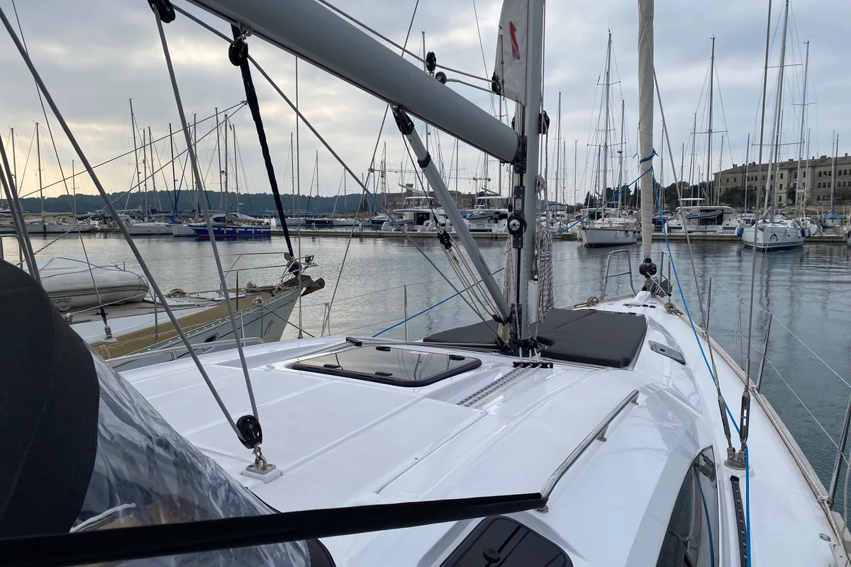 Deck of VIKI, a Elan Impression 45.1 sailboat at Grad Pula, Croatia