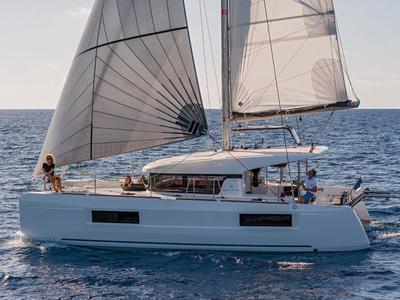 Exterior view of Monarch, a Lagoon 40 catamaran at Primošten, Croatia