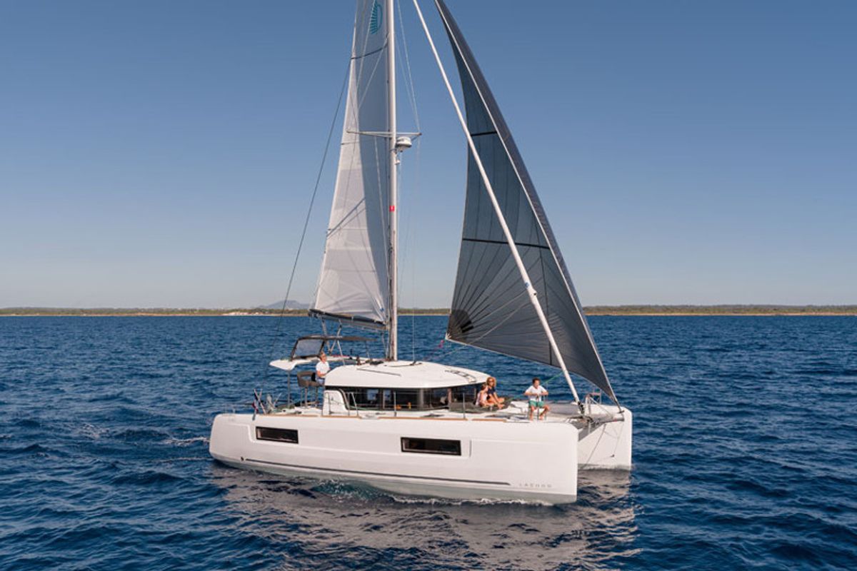 Exterior view of Monarch, a Lagoon 40 catamaran at Primošten, Croatia