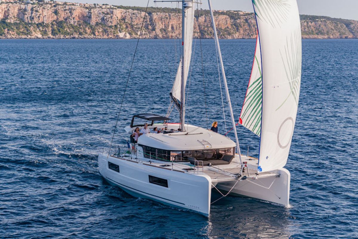 Exterior view of Monarch, a Lagoon 40 catamaran at Primošten, Croatia