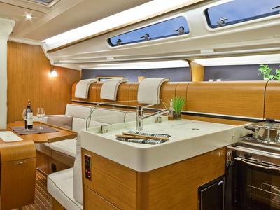 Galley of Redshift, a Dehler 38 sailboat at Grad Biograd na Moru, Croatia