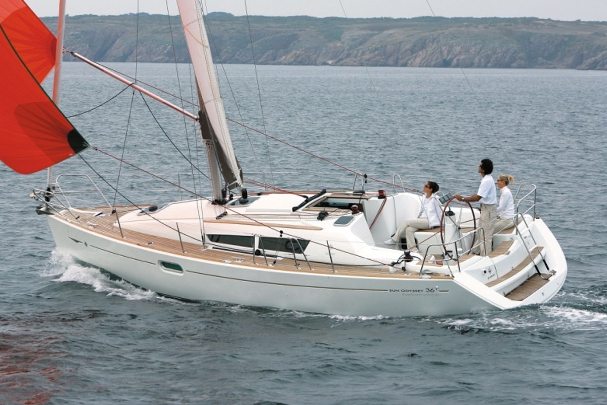 Exterior view of Bliksem, a Jeanneau Sun Odyssey 36i Performance sailboat at Olbia, Italy