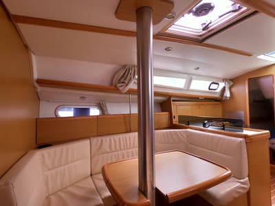 Salon of Bliksem, a Jeanneau Sun Odyssey 36i Performance sailboat at Olbia, Italy