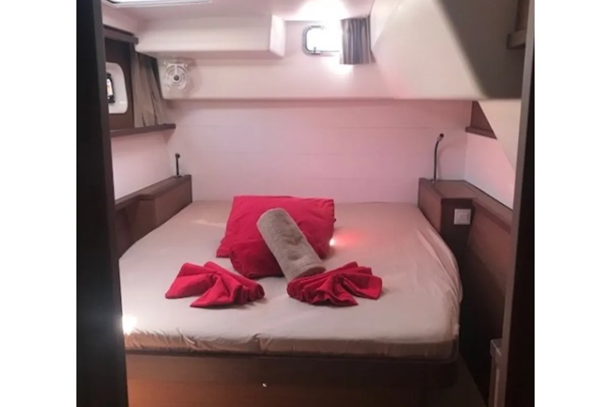 Cabin on Paula , a Lagoon 450 catamaran at Sant Antoni de Portmany, Spain