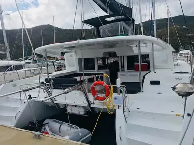 Deck of Paula , a Lagoon 450 catamaran at Sant Antoni de Portmany, Spain