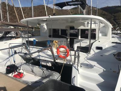 Deck of Paula , a Lagoon 450 catamaran at Sant Antoni de Portmany, Spain