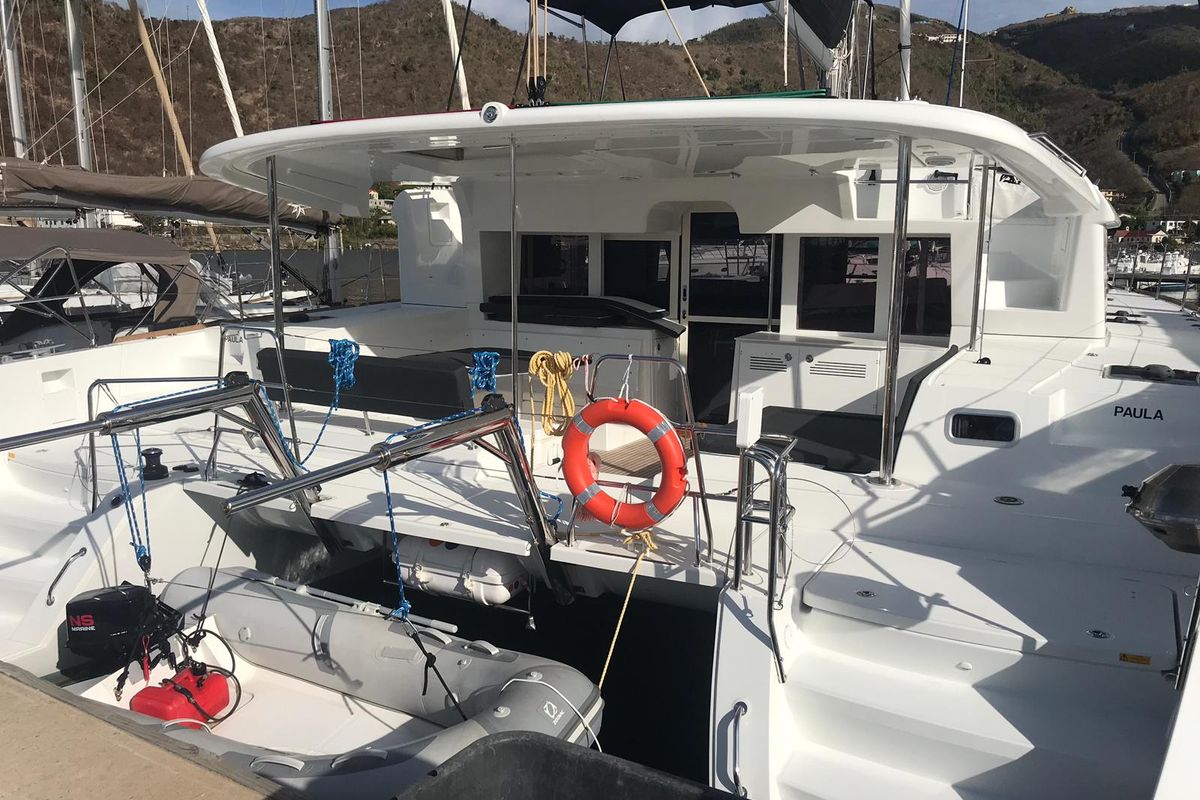 Deck of Paula , a Lagoon 450 catamaran at Sant Antoni de Portmany, Spain