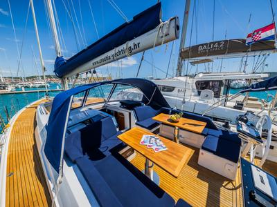 Deck of Whistler, a Hanse Yachts Hanse 460 sailboat at Seget Donji, Croatia