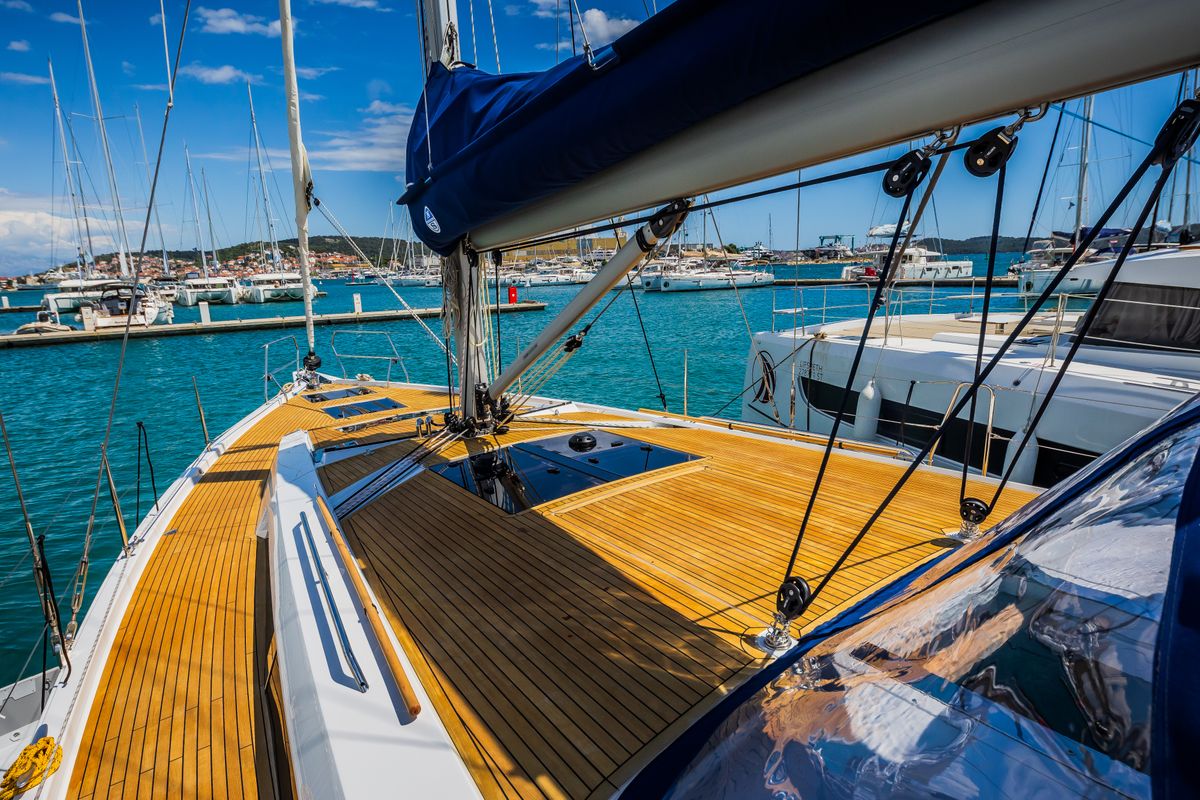 Deck of Whistler, a Hanse Yachts Hanse 460 sailboat at Seget Donji, Croatia