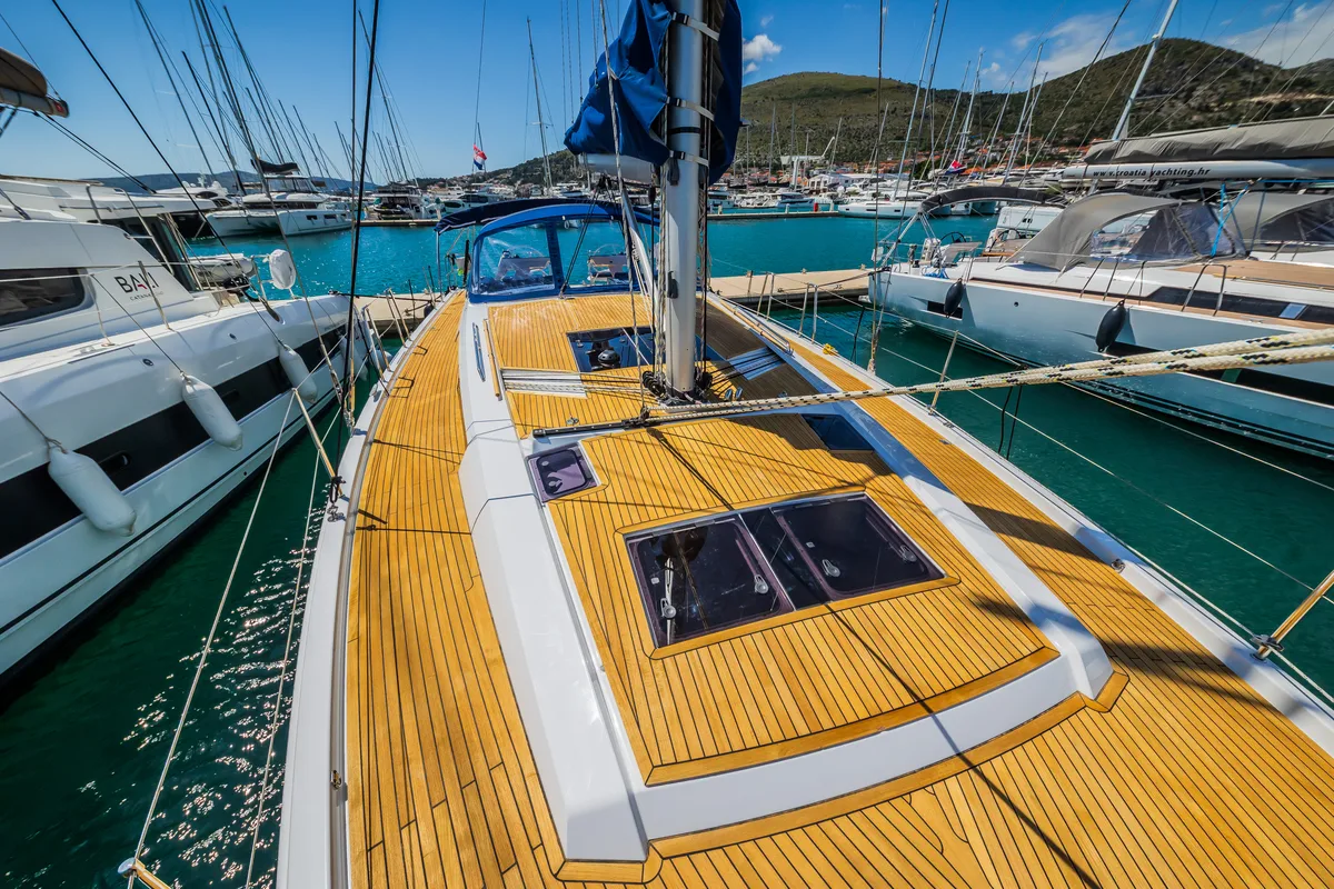 Deck of Whistler, a Hanse Yachts Hanse 460 sailboat at Seget Donji, Croatia