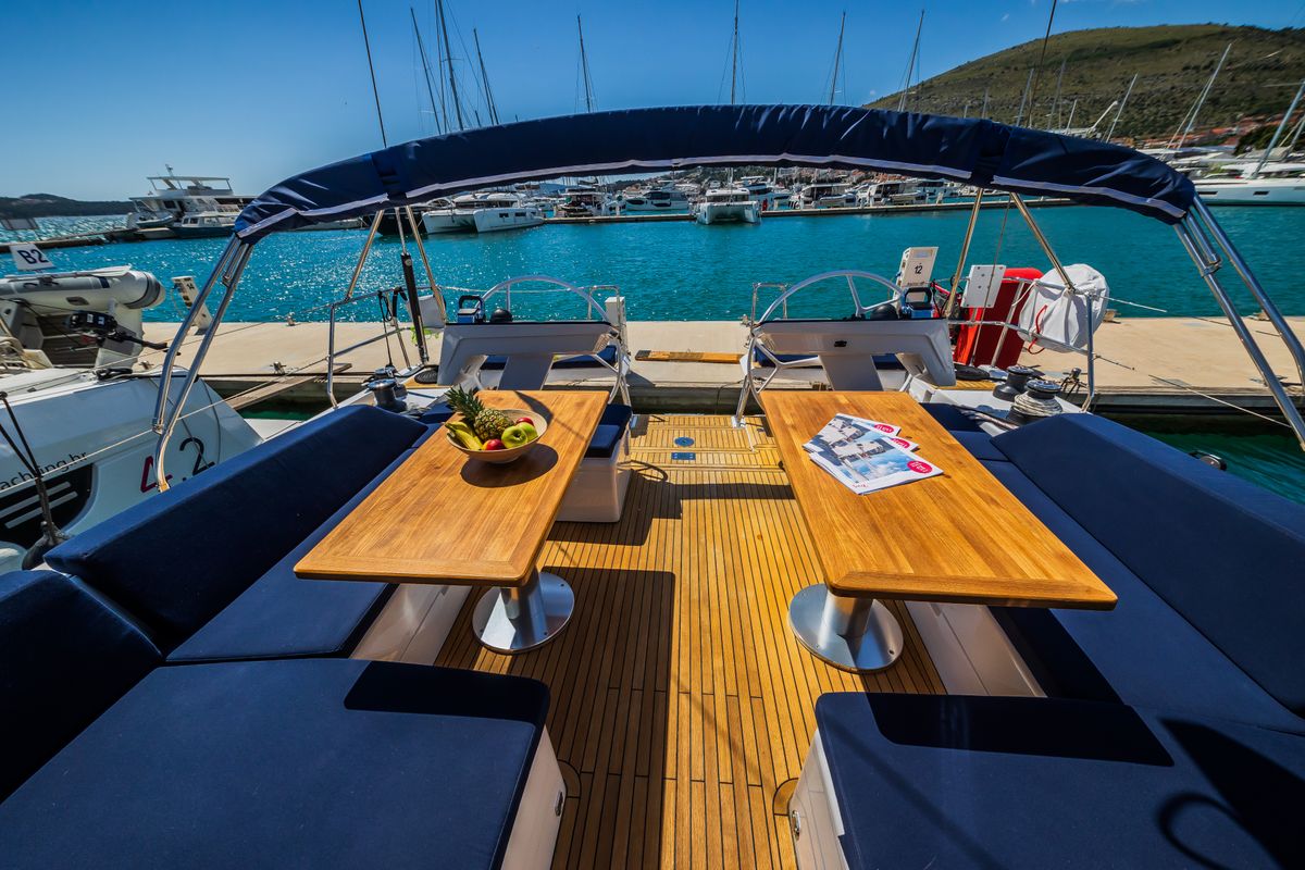 Deck of Whistler, a Hanse Yachts Hanse 460 sailboat at Seget Donji, Croatia