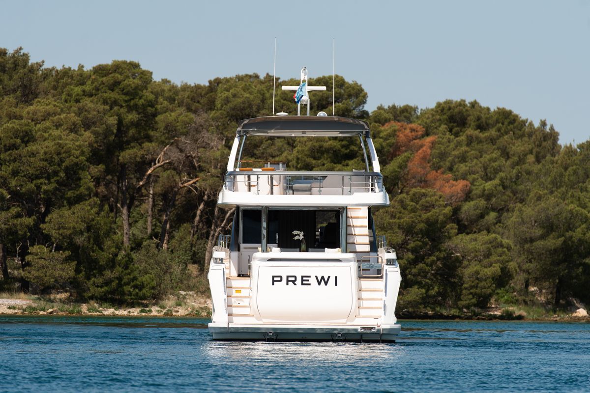 Exterior view of PREWI, a Azimut 78 Fly yacht at Grad Šibenik, Croatia