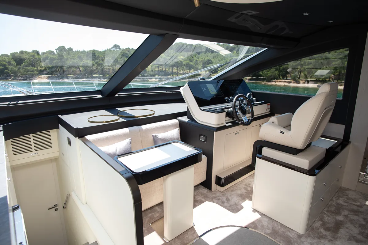 Cockpit of PREWI, a Azimut 78 Fly yacht at Grad Šibenik, Croatia