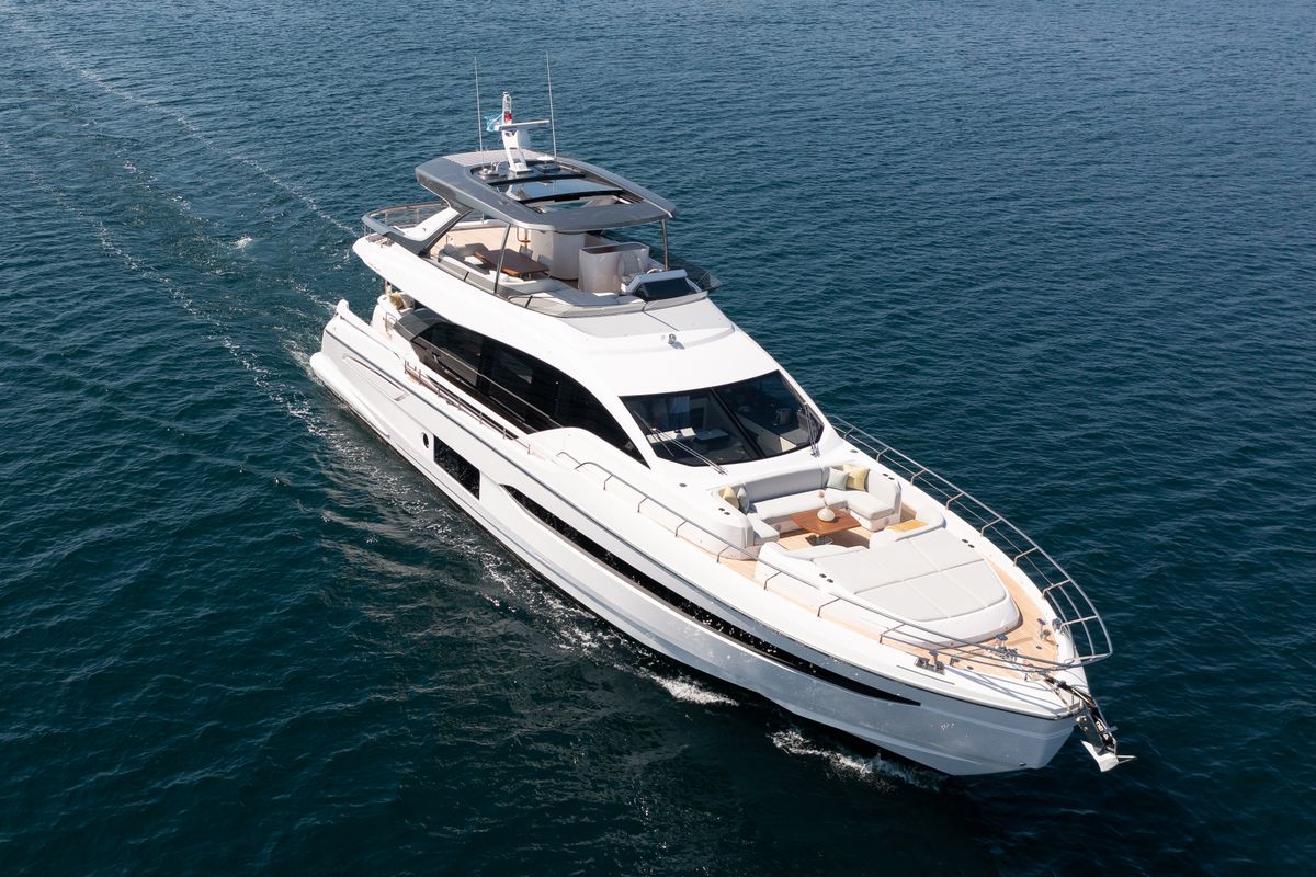 Deck of PREWI, a Azimut 78 Fly yacht at Grad Šibenik, Croatia