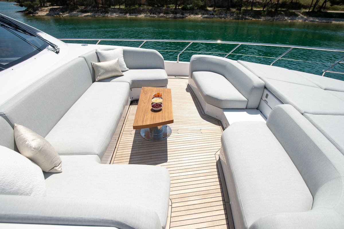 Deck of PREWI, a Azimut 78 Fly yacht at Grad Šibenik, Croatia