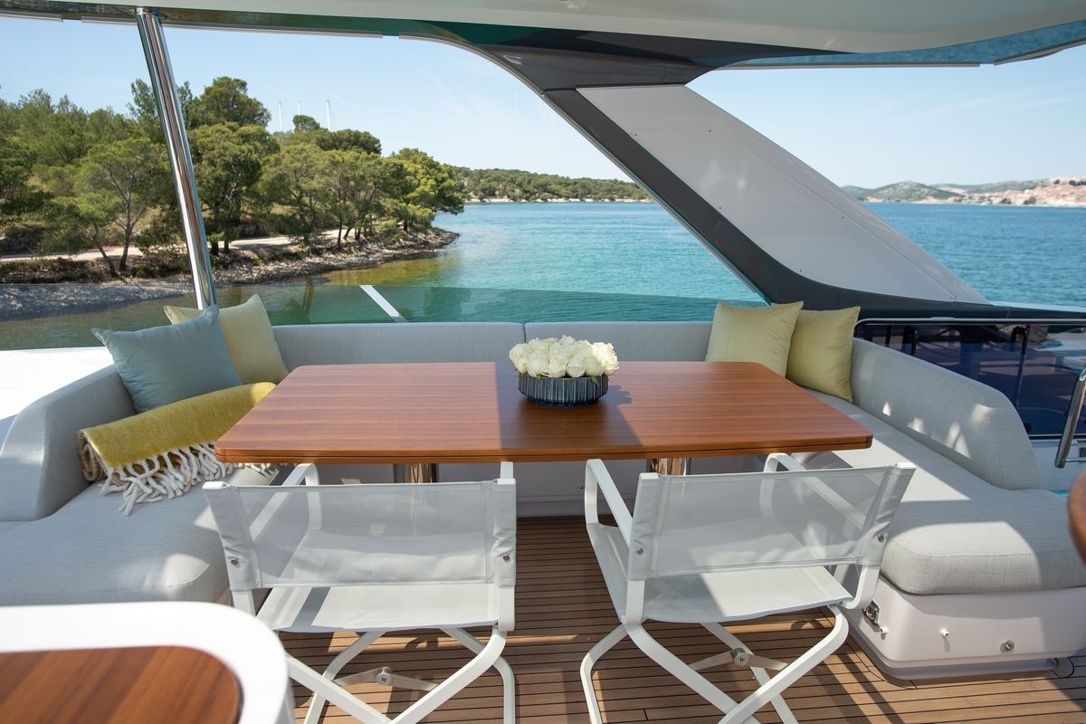 Deck of PREWI, a Azimut 78 Fly yacht at Grad Šibenik, Croatia