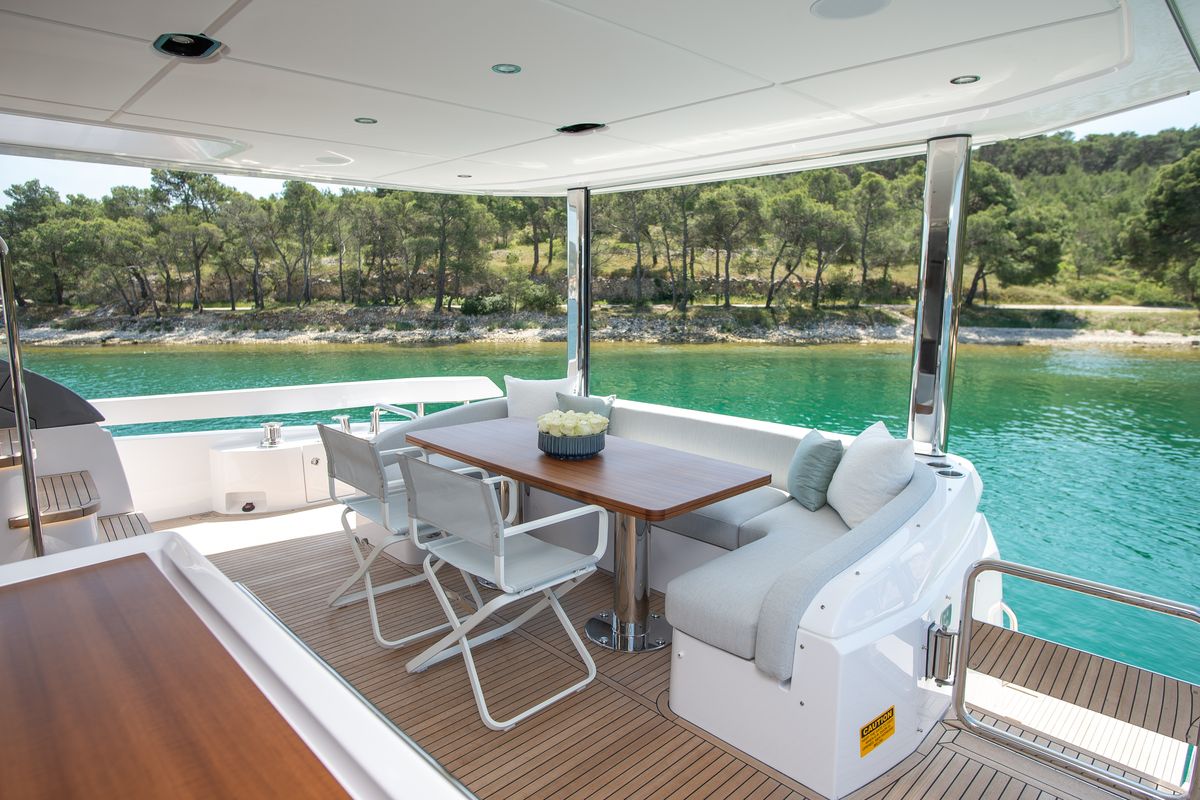 Deck of PREWI, a Azimut 78 Fly yacht at Grad Šibenik, Croatia
