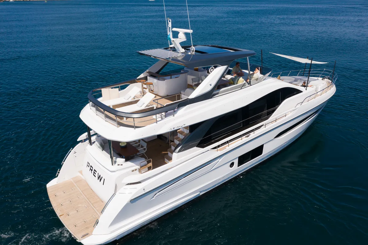 Exterior view of PREWI, a Azimut 78 Fly yacht at Grad Šibenik, Croatia