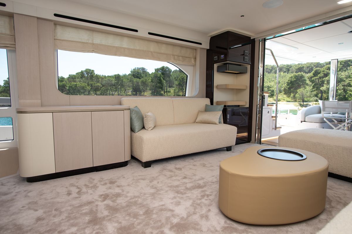 Salon of PREWI, a Azimut 78 Fly yacht at Grad Šibenik, Croatia