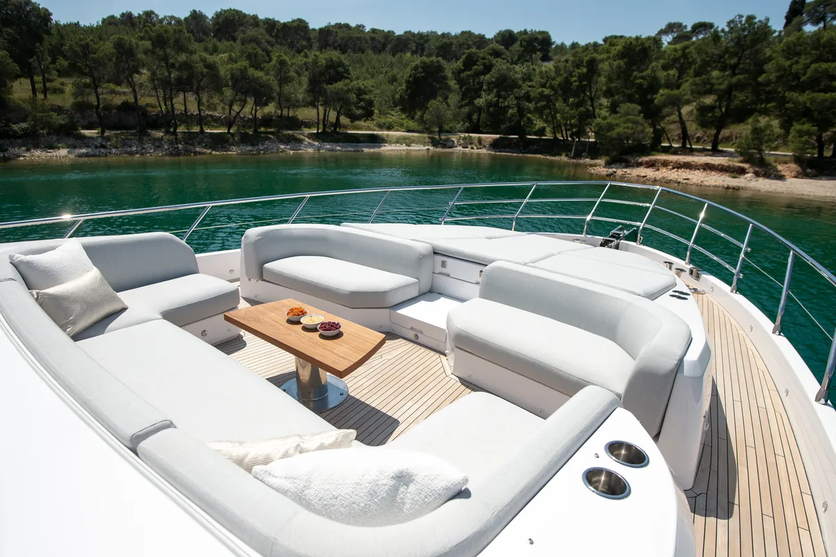 Deck of PREWI, a Azimut 78 Fly yacht at Grad Šibenik, Croatia