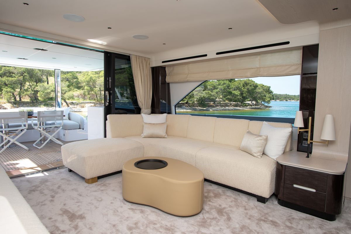 Salon of PREWI, a Azimut 78 Fly yacht at Grad Šibenik, Croatia