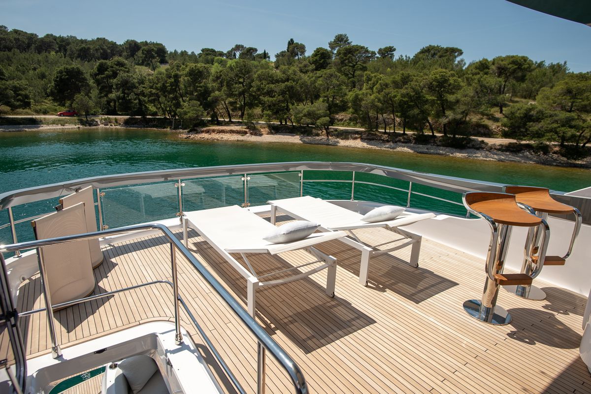Deck of PREWI, a Azimut 78 Fly yacht at Grad Šibenik, Croatia