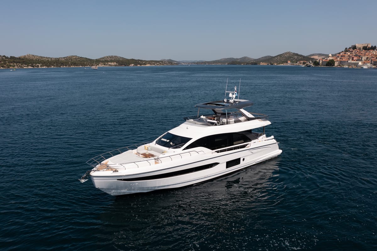 Exterior view of PREWI, a Azimut 78 Fly yacht at Grad Šibenik, Croatia